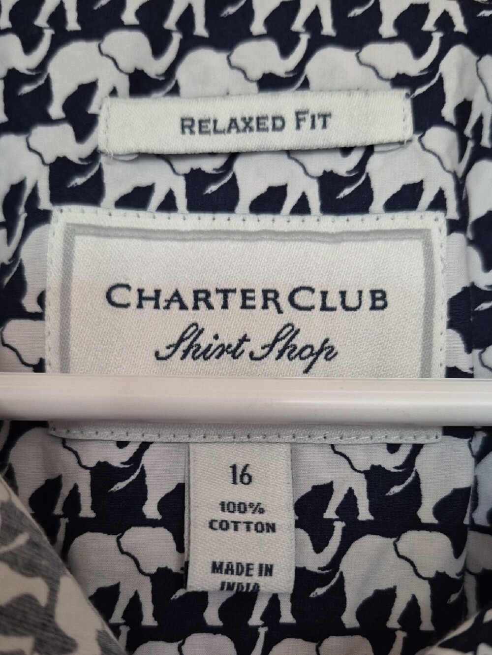 Charter Club Navy and White Elephant-Print Button Down Blouse Cotton Size 16 - Picture 2 of 13